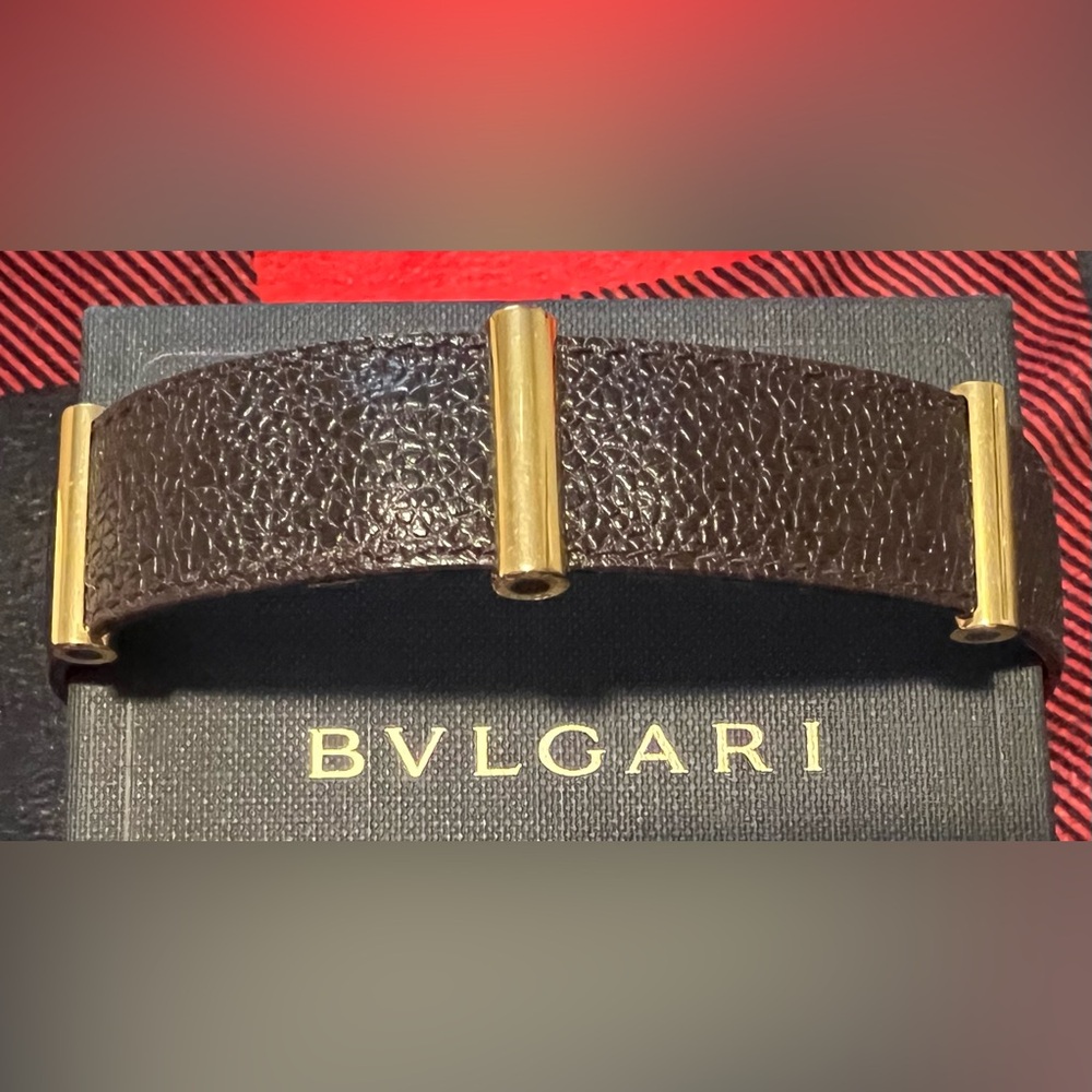 BVLGARI brown leather bracelets with gold plated accents - EUC
